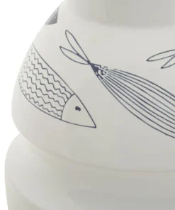 Vase en céramique blanche décoré de motifs de poissons et bleu