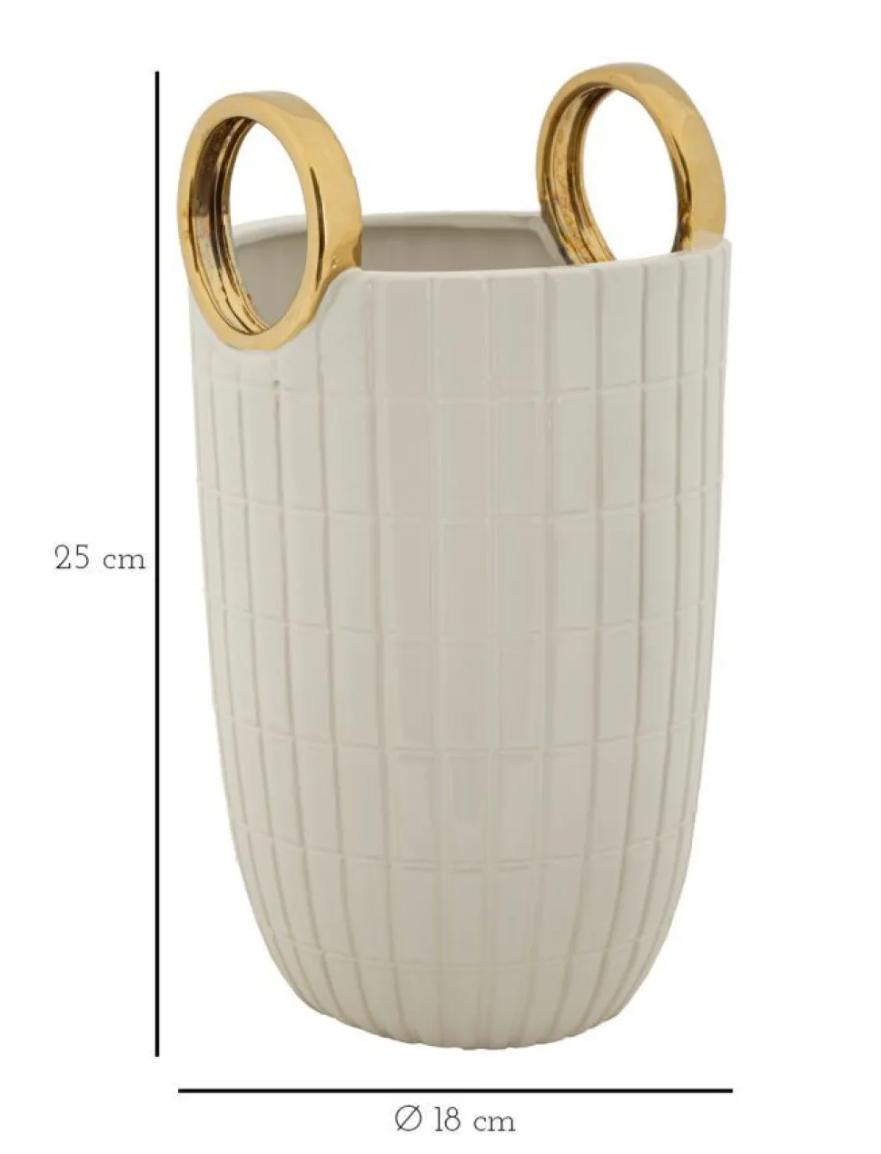 Vase en céramique blanche avec anneaux dorés