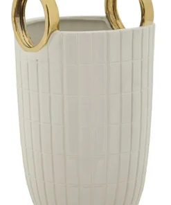 Vase en céramique blanche avec anneaux dorés