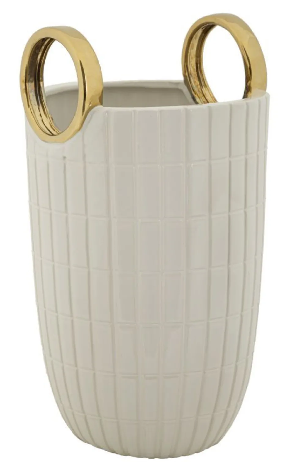 Vase en céramique blanche avec anneaux dorés