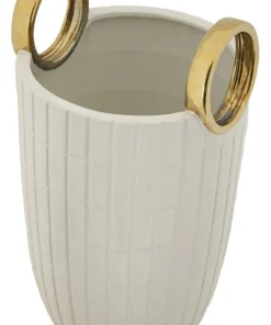 Vase en céramique blanche avec anneaux dorés