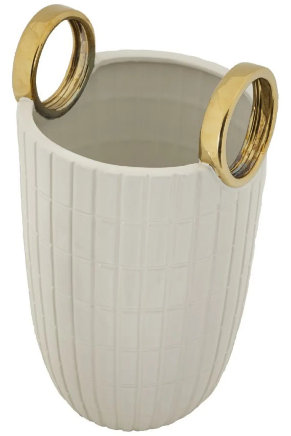 Vase en céramique blanche avec anneaux dorés