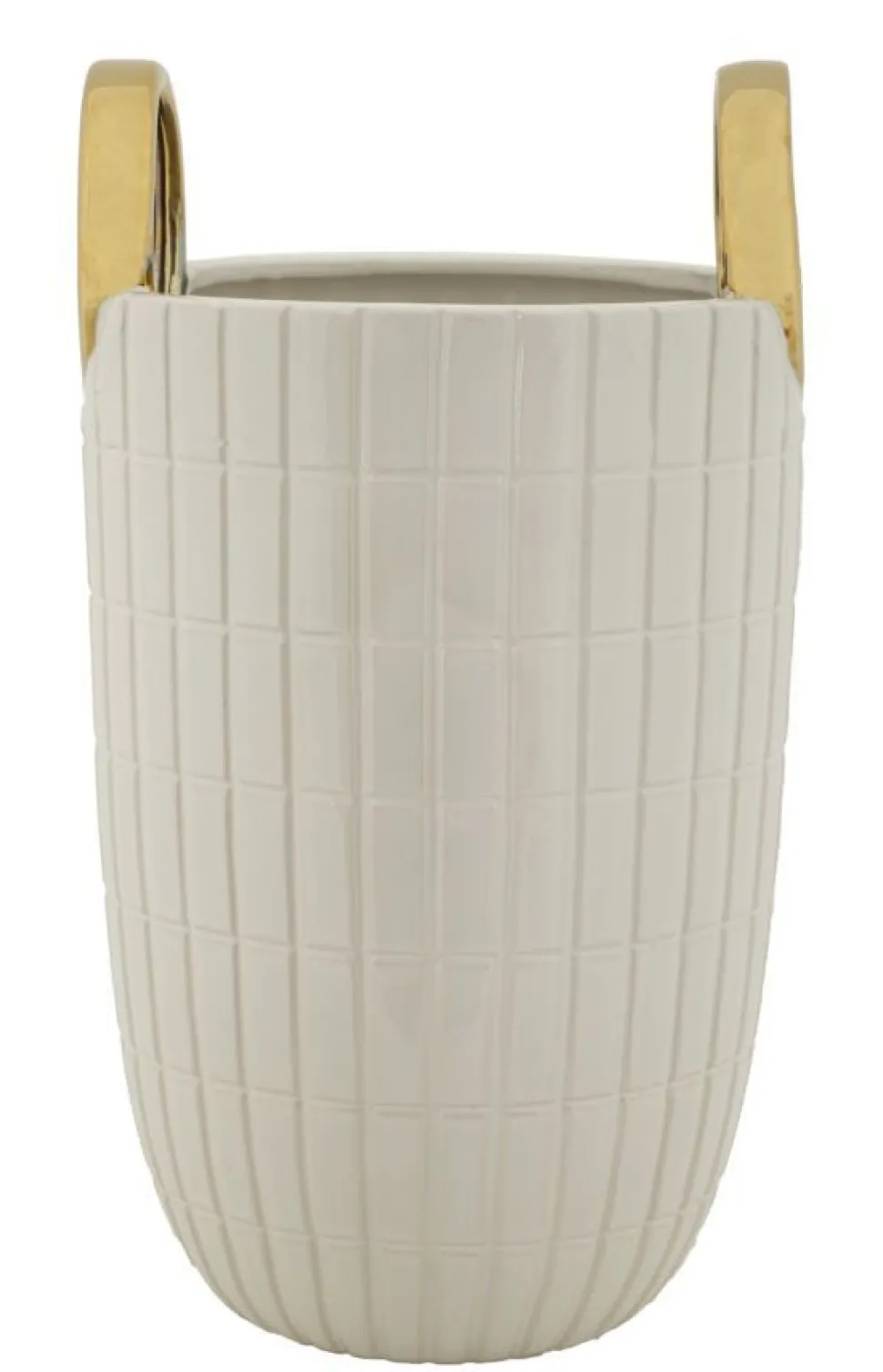 Vase en céramique blanche avec anneaux dorés