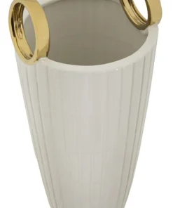 Vase en céramique blanche avec anneaux dorés