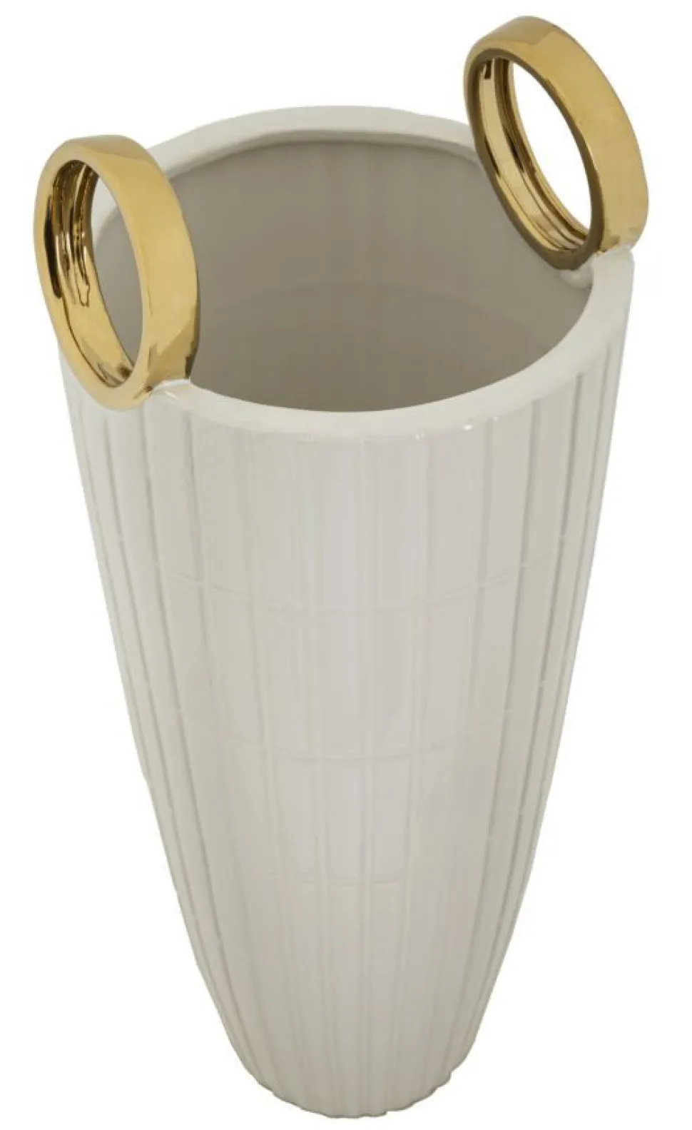 Vase en céramique blanche avec anneaux dorés