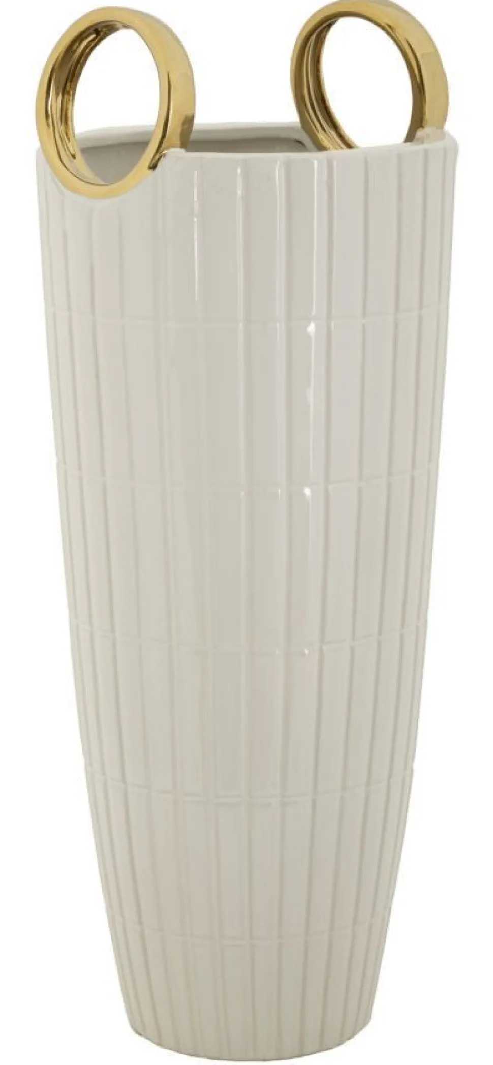 Vase en céramique blanche avec anneaux dorés