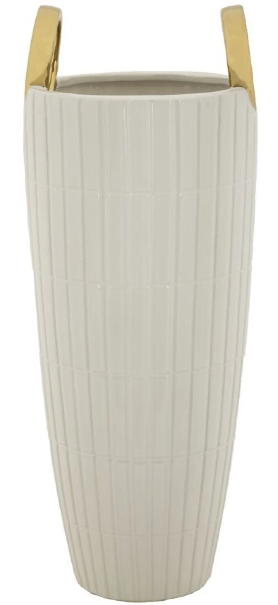 Vase en céramique blanche avec anneaux dorés