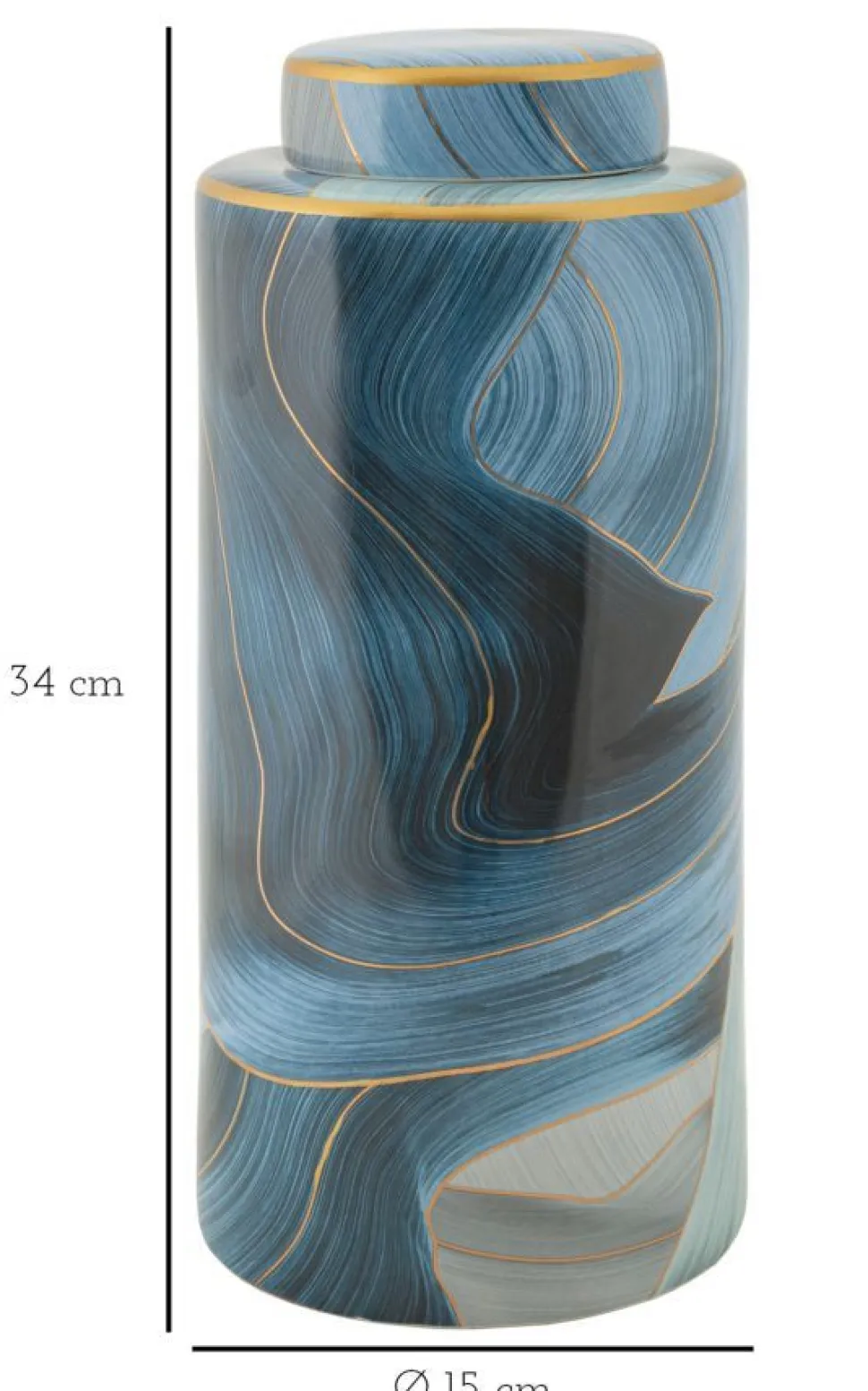 Vase en céramique décoré avec couvercle finitions dorées