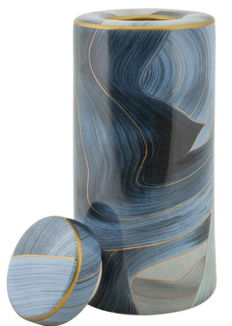 Vase en céramique décoré avec couvercle finitions dorées