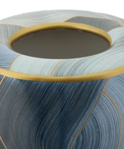 Vase en céramique décoré avec couvercle finitions dorées
