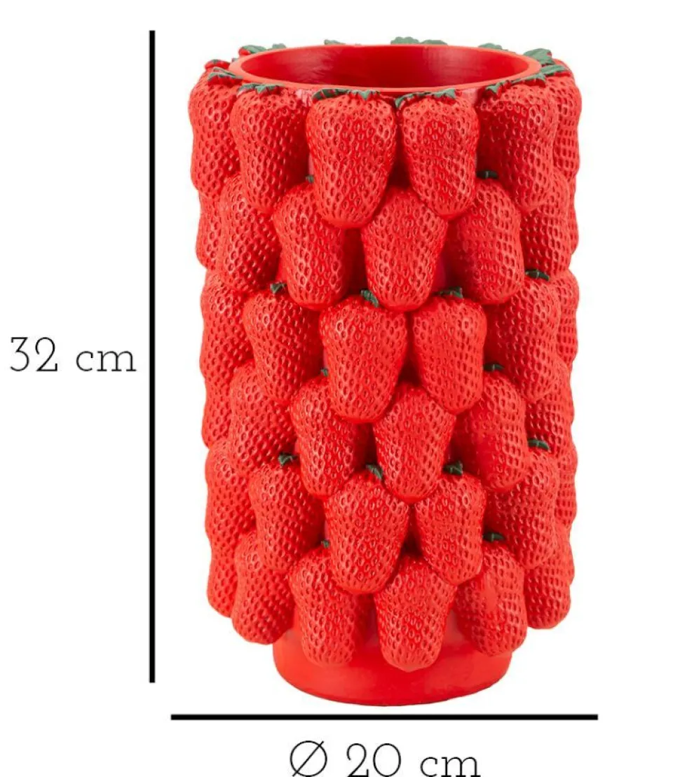 Vase en polyrésine rouge fraises