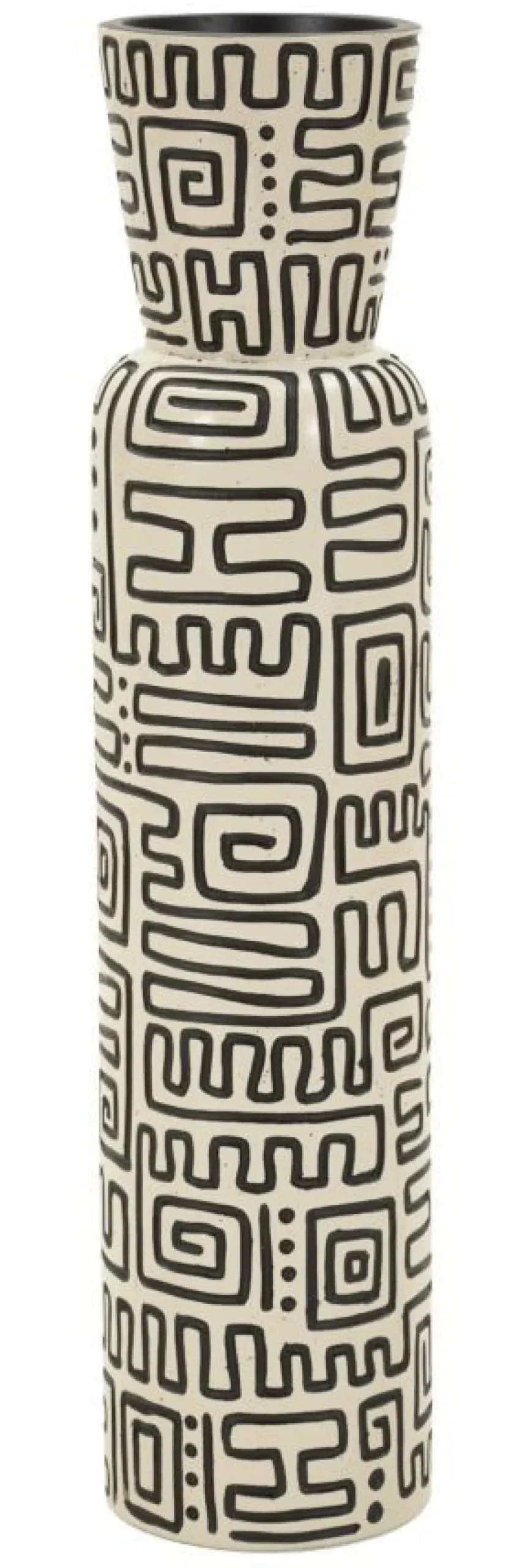 Vase en résine Nairobi décor géométrique crème et noir