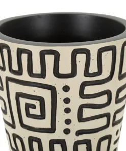 Vase en résine Nairobi décor géométrique crème et noir