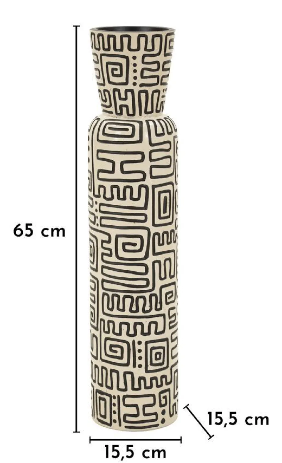 Vase en résine Nairobi décor géométrique crème et noir