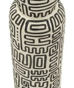 Vase en résine Nairobi motifs graphiques noirs