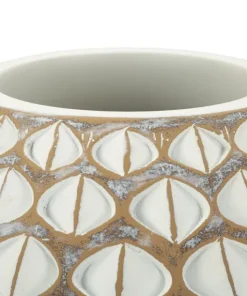 Vase en résine Tibet design géométrique blanc et marron