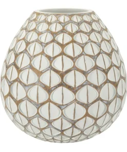 Vase en résine Tibet design géométrique blanc et marron