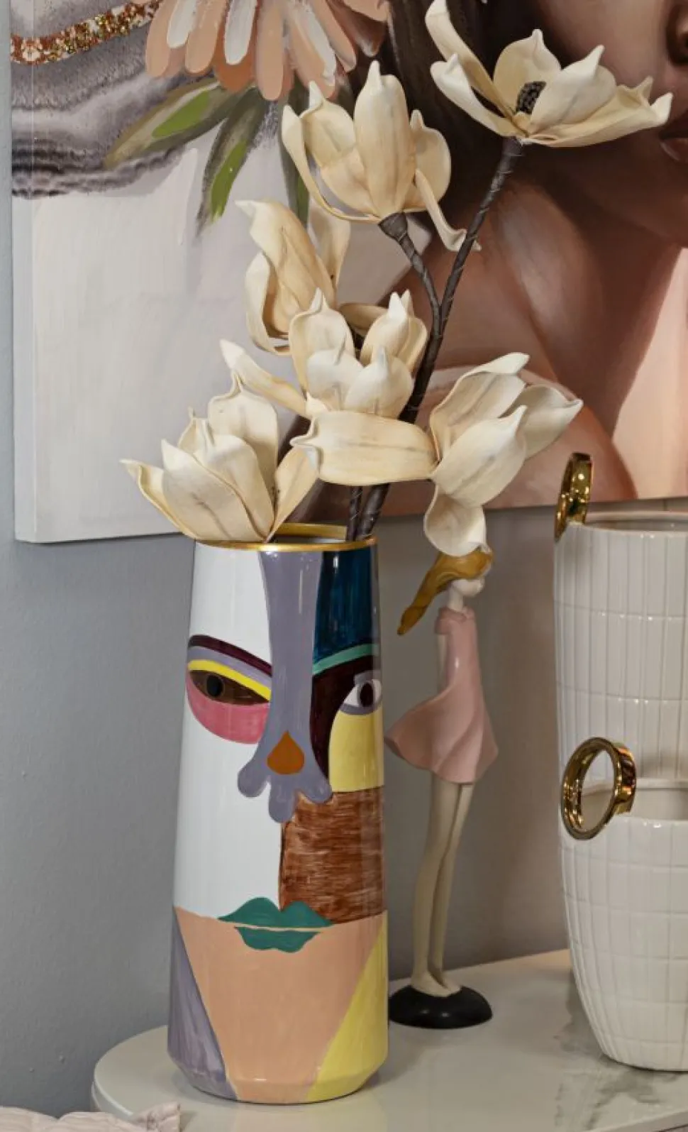 Vase Piccassy haut décoratif géométrique multicolore