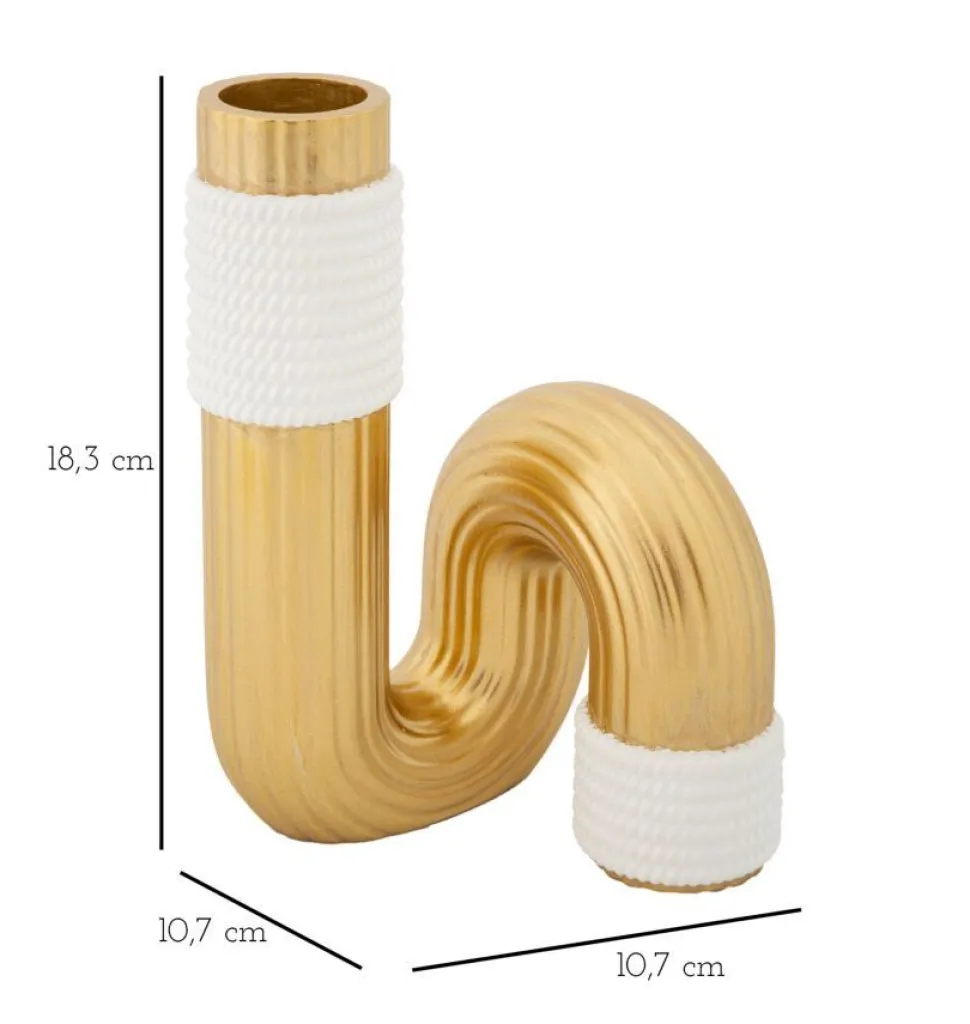 Vase sinueux blanc et doré en polyester