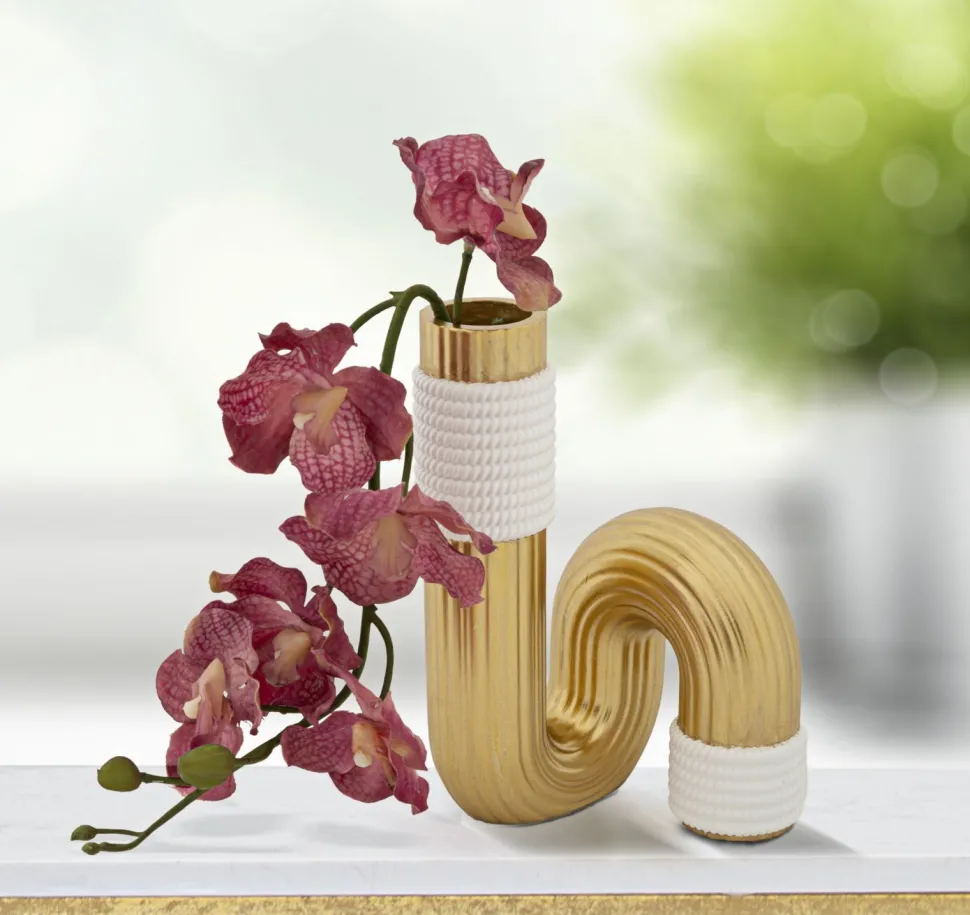 Vase sinueux blanc et doré en polyester