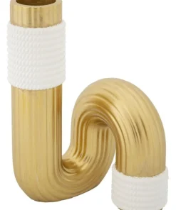 Vase sinueux blanc et doré en polyester