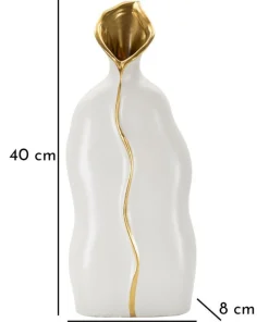 Vase sinueux en céramique blanche et détails dorés