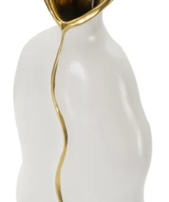 Vase sinueux en céramique blanche et détails dorés
