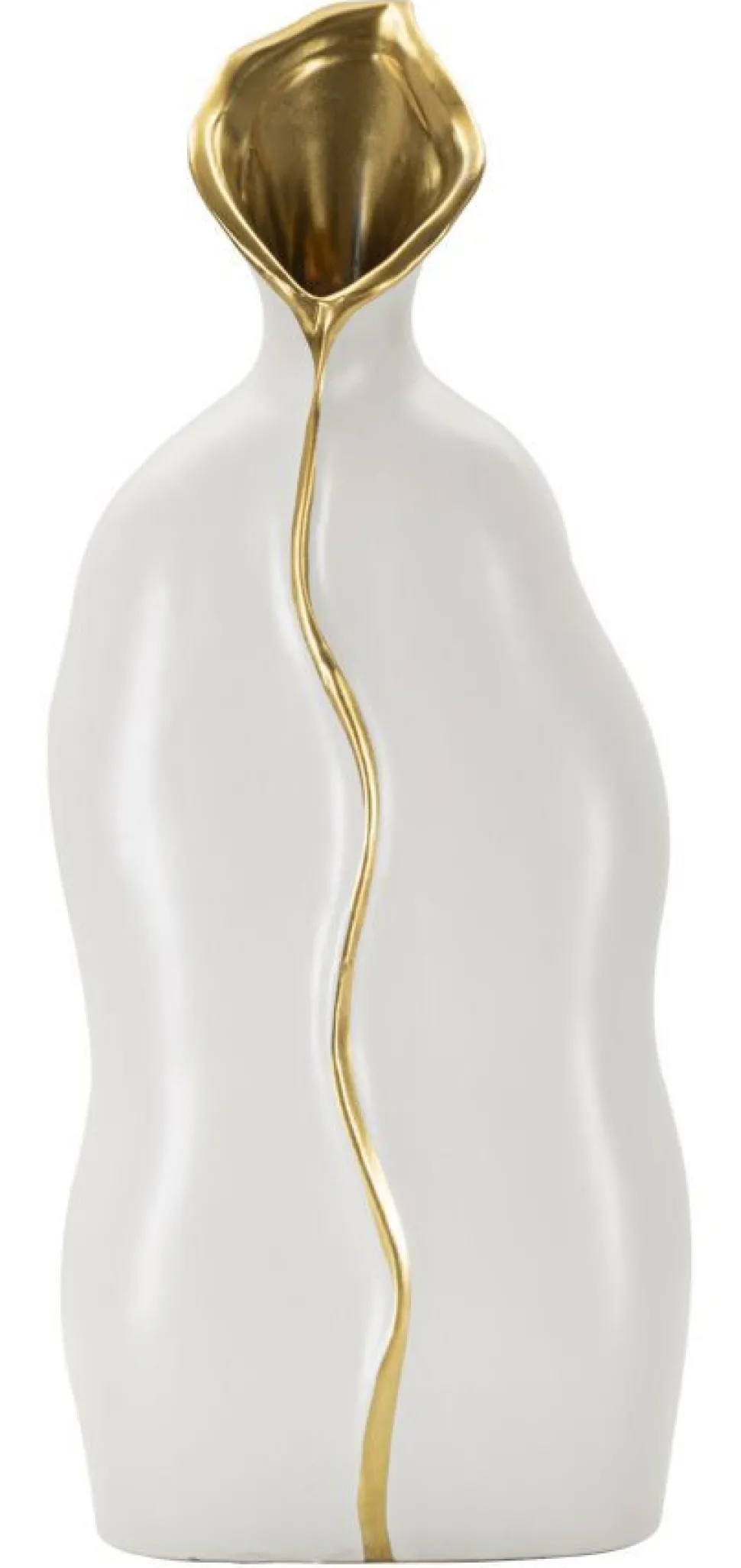 Vase sinueux en céramique blanche et détails dorés