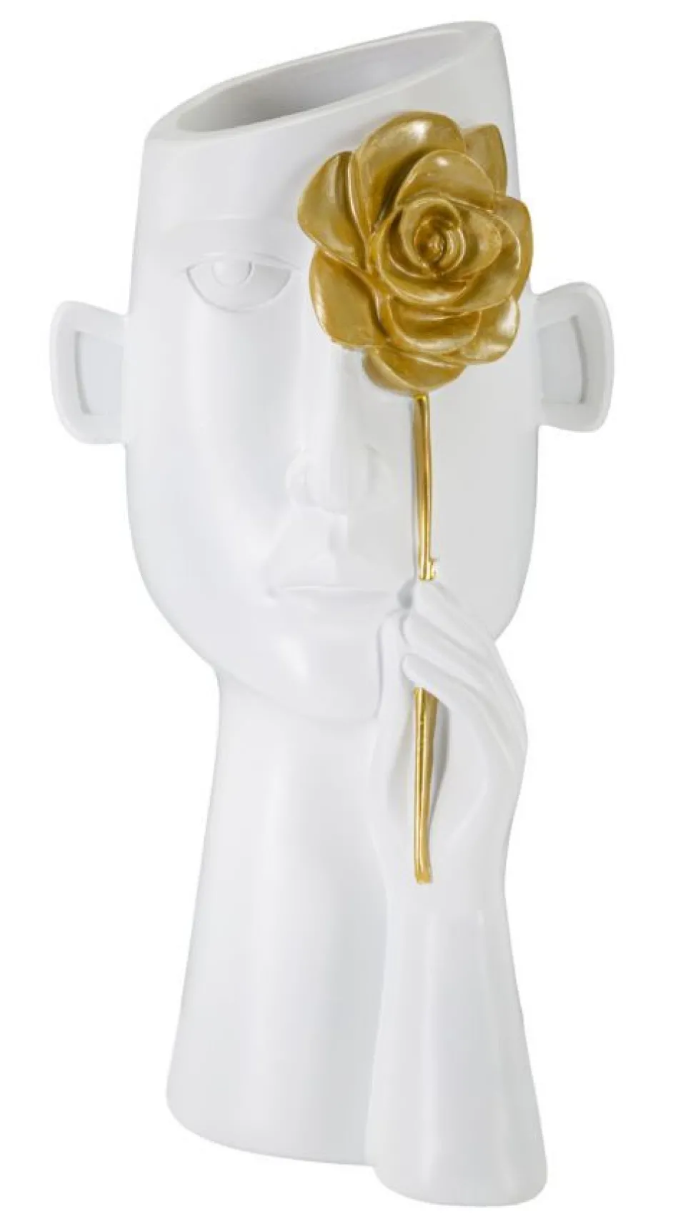 Vase visage blanc fleur dorée