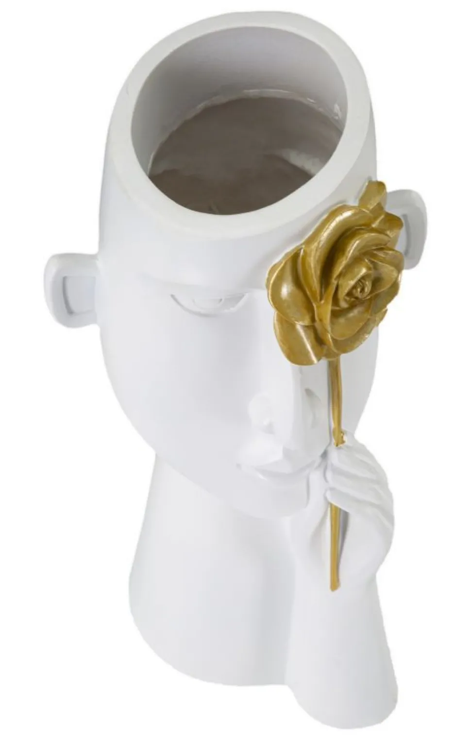 Vase visage blanc fleur dorée