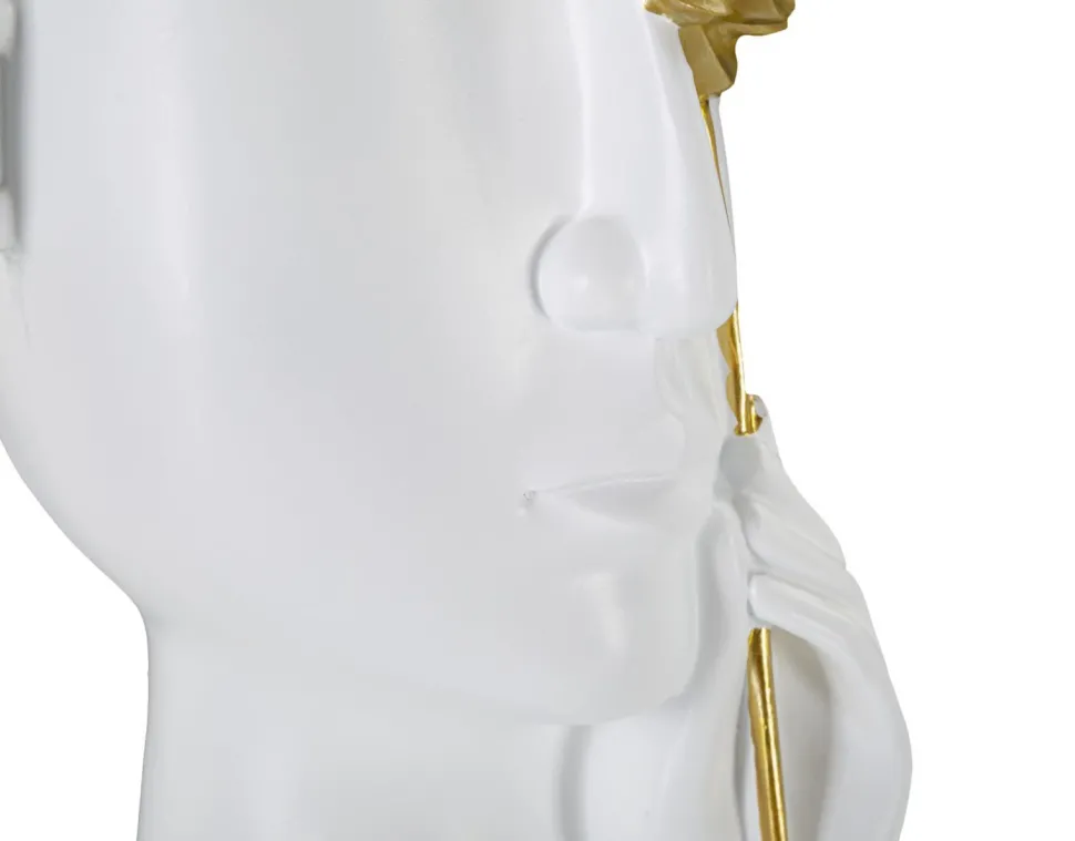 Vase visage blanc fleur dorée