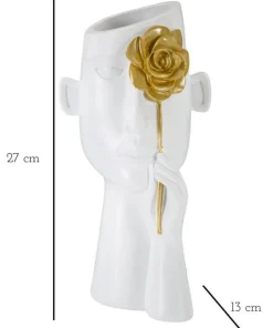 Vase visage blanc fleur dorée