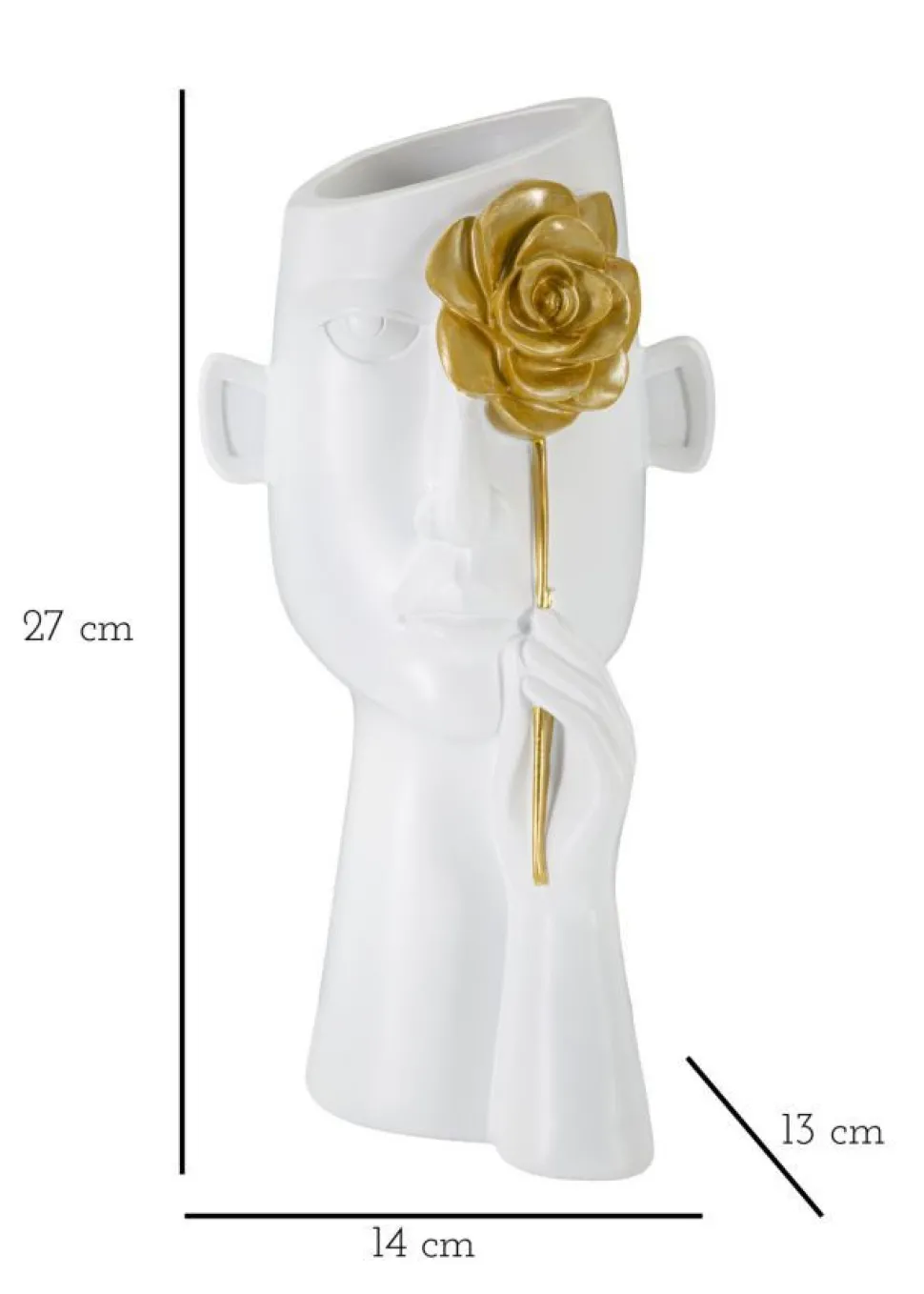 Vase visage blanc fleur dorée