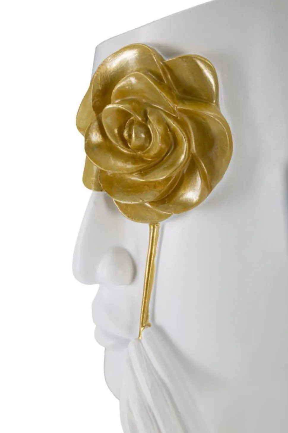 Vase visage blanc fleur dorée