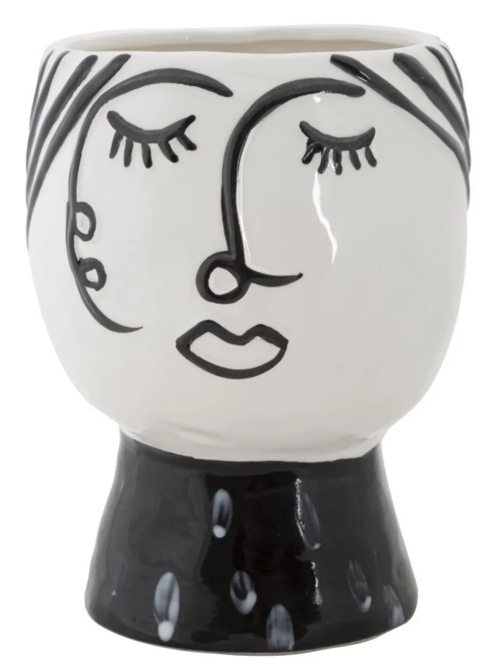 Vase visage Porcelaine Blanche base Noir