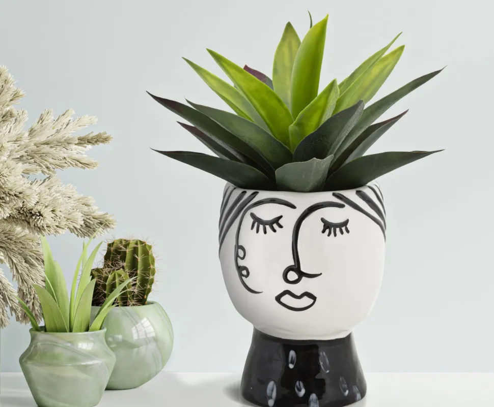 Vase visage Porcelaine Blanche base Noir
