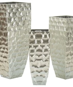 Vases ronds en métal argenté avec motifs en relief Set de 3