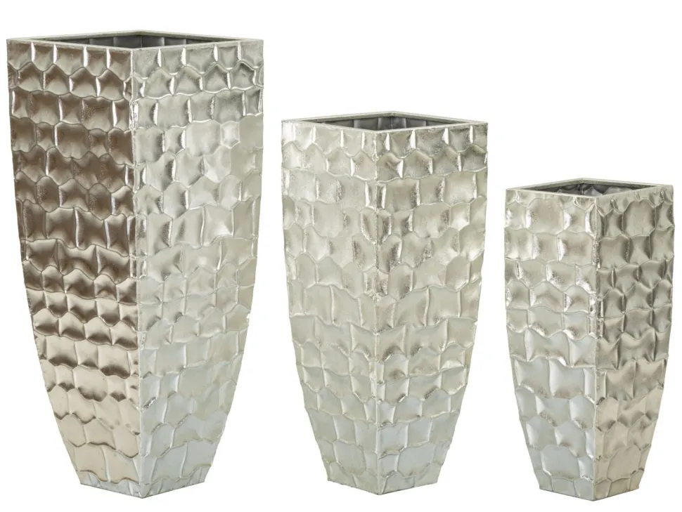 Vases ronds en métal argenté avec motifs en relief Set de 3