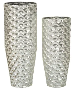 Vases ronds en métal argenté Silvy décorations irrégulières (set de 2)