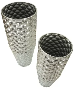 Vases ronds en métal argenté Silvy décorations irrégulières (set de 2)