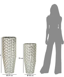 Vases ronds en métal argenté Silvy décorations irrégulières (set de 2)