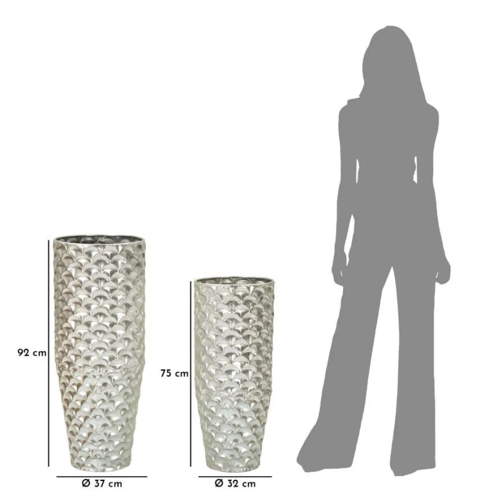 Vases ronds en métal argenté Silvy décorations irrégulières (set de 2)