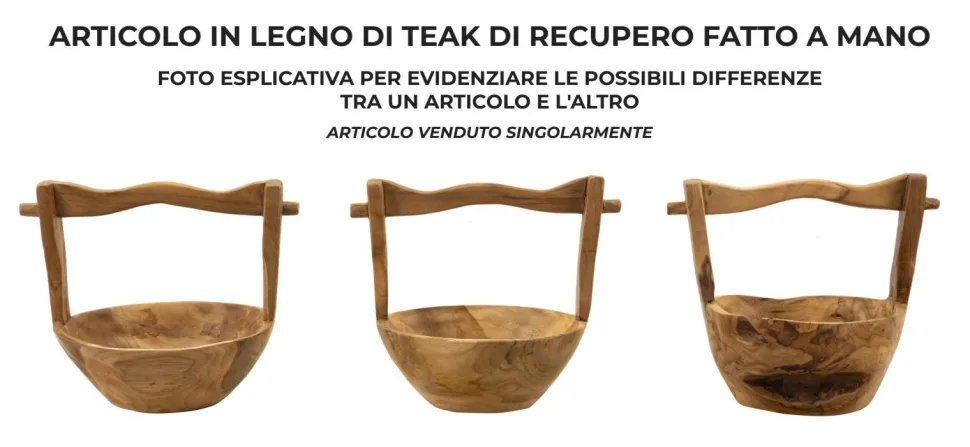 Vide-sac en teck recyclé avec poignée artisanale