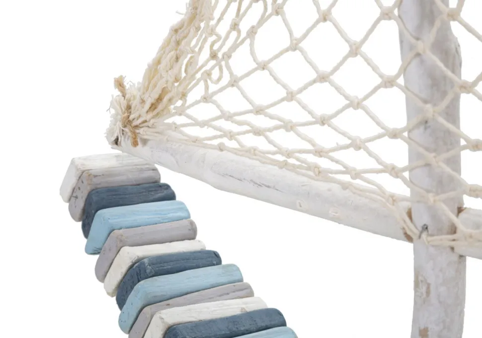 Voilier en bois massif avec voile en tissu et coque multicolore
